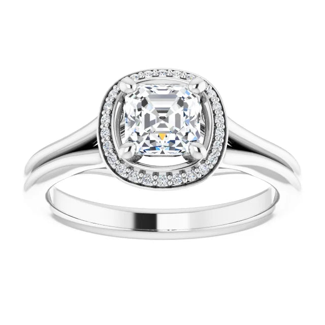 14K White Gold 1.435 CTW Asscher Halo Lab Grown Diamond Engagement Ring