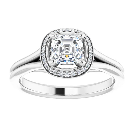 14K White Gold 1.435 CTW Asscher Halo Lab Grown Diamond Engagement Ring