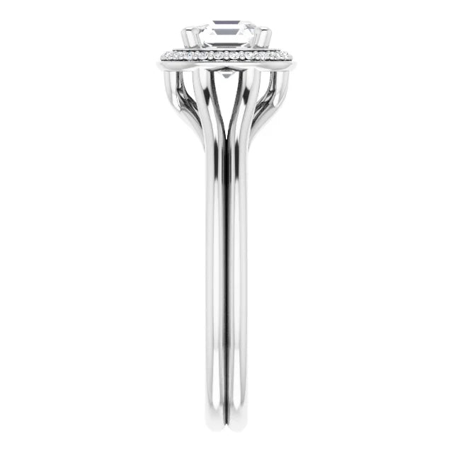 14K White Gold 1.435 CTW Asscher Halo Lab Grown Diamond Engagement Ring