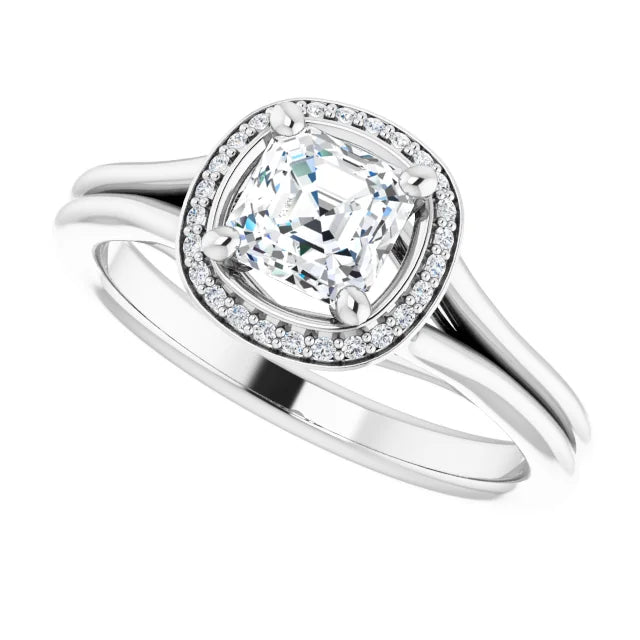14K White Gold 1.435 CTW Asscher Halo Lab Grown Diamond Engagement Ring