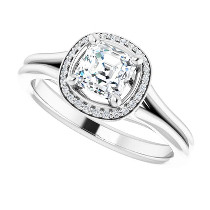 14K White Gold 1.435 CTW Asscher Halo Lab Grown Diamond Engagement Ring