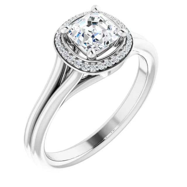 14K White Gold 1.435 CTW Asscher Halo Lab Grown Diamond Engagement Ring