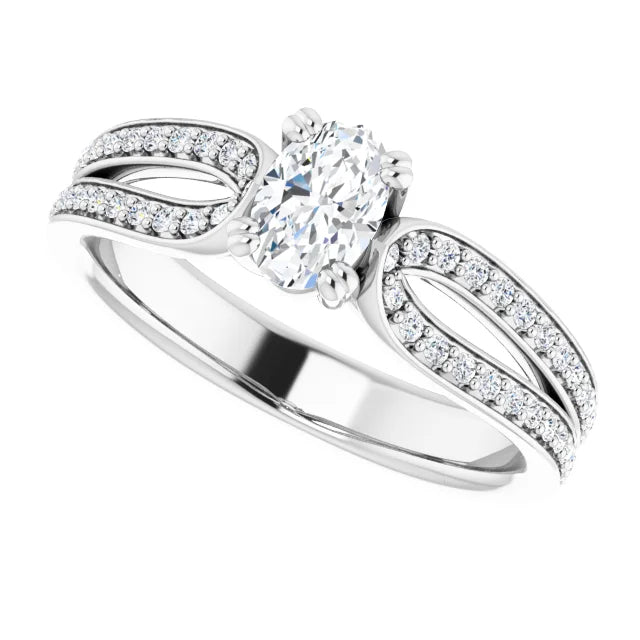 14K White Gold 1.43 CTW Oval Accented Lab Grown Diamond Engagement Ring