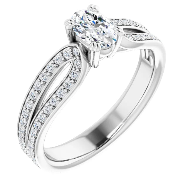 14K White Gold 1.43 CTW Oval Accented Lab Grown Diamond Engagement Ring