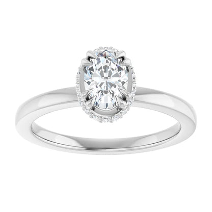 14K White Gold 1.44 CTW Oval Double-Claw Hidden Halo Lab Grown Diamond Engagement Ring