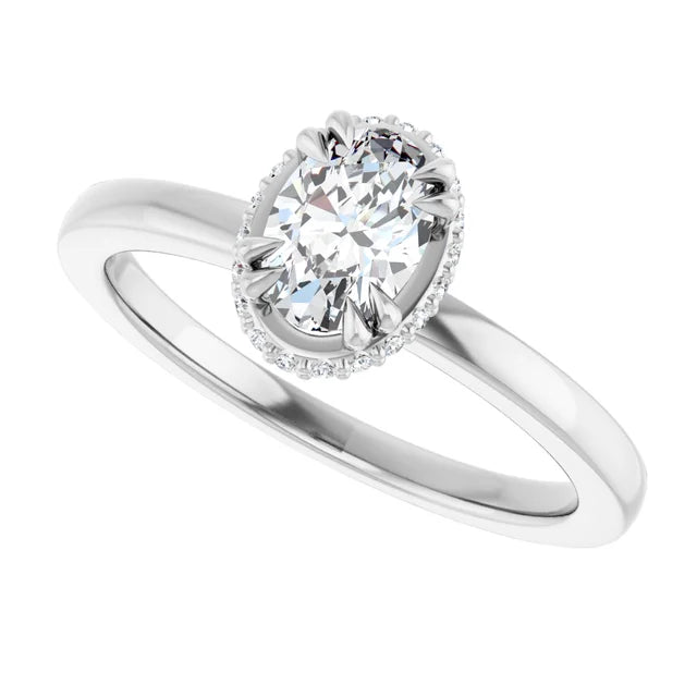 14K White Gold 1.44 CTW Oval Double-Claw Hidden Halo Lab Grown Diamond Engagement Ring