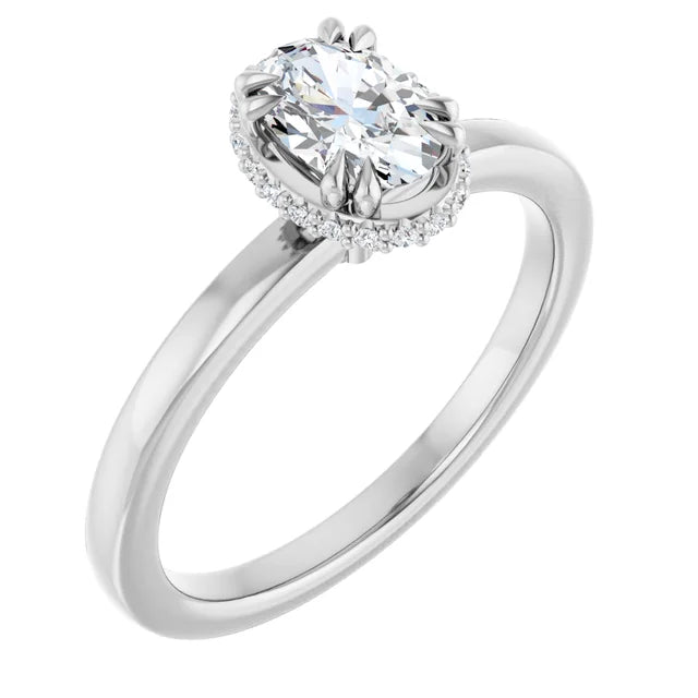 14K White Gold 1.44 CTW Oval Double-Claw Hidden Halo Lab Grown Diamond Engagement Ring