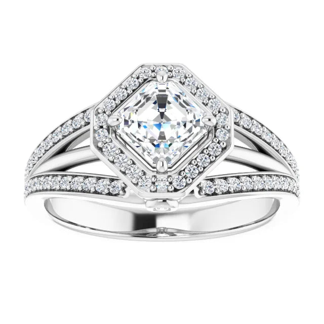 14K White Gold 1.503 CTW Asscher Halo Lab Grown Diamond Engagement Ring
