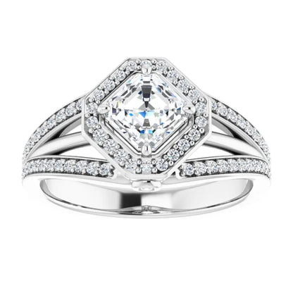 14K White Gold 1.503 CTW Asscher Halo Lab Grown Diamond Engagement Ring