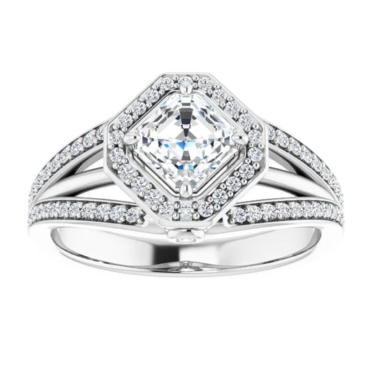 14K White Gold 1.503 CTW Asscher Halo Lab Grown Diamond Engagement Ring