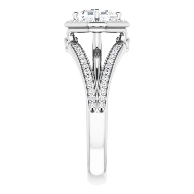 14K White Gold 1.503 CTW Asscher Halo Lab Grown Diamond Engagement Ring