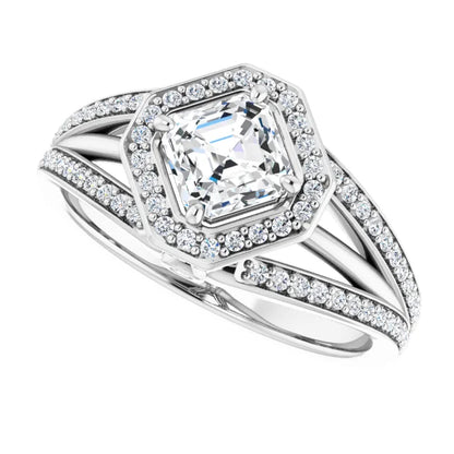 14K White Gold 1.503 CTW Asscher Halo Lab Grown Diamond Engagement Ring