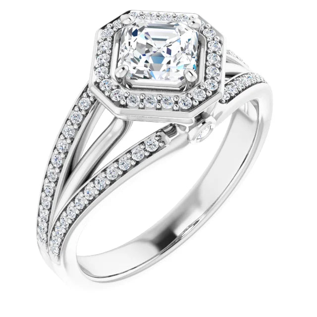 14K White Gold 1.503 CTW Asscher Halo Lab Grown Diamond Engagement Ring