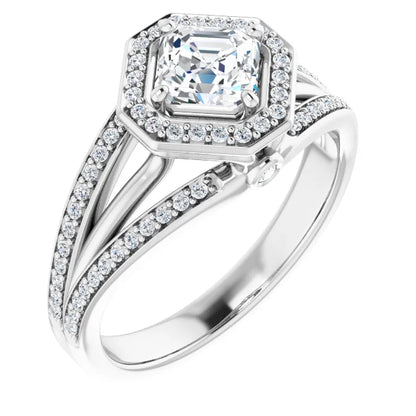 14K White Gold 1.503 CTW Asscher Halo Lab Grown Diamond Engagement Ring