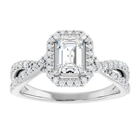 14K White Gold 1.515 CTW Emerald Halo Criss-Cross Lab Grown Diamond Engagement Ring