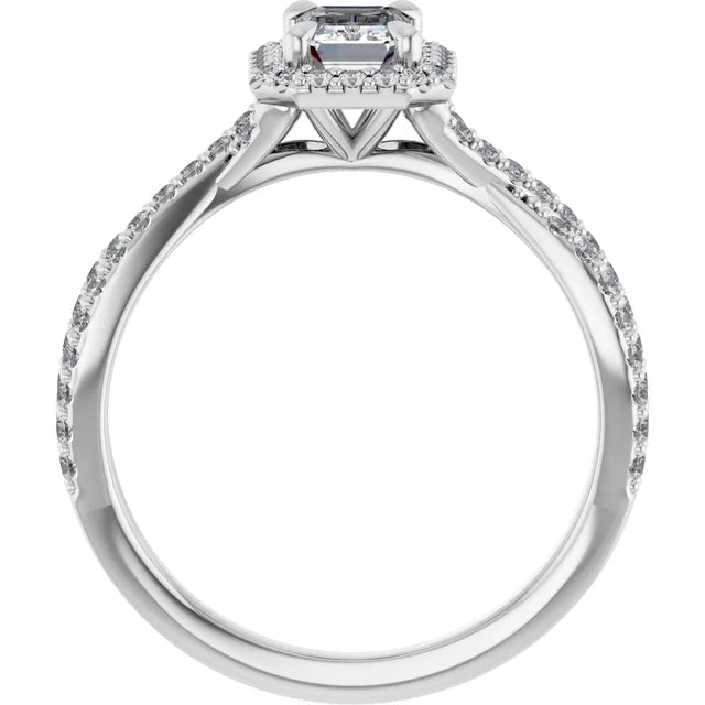 14K White Gold 1.515 CTW Emerald Halo Criss-Cross Lab Grown Diamond Engagement Ring