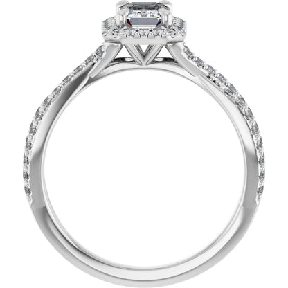 14K White Gold 1.515 CTW Emerald Halo Criss-Cross Lab Grown Diamond Engagement Ring