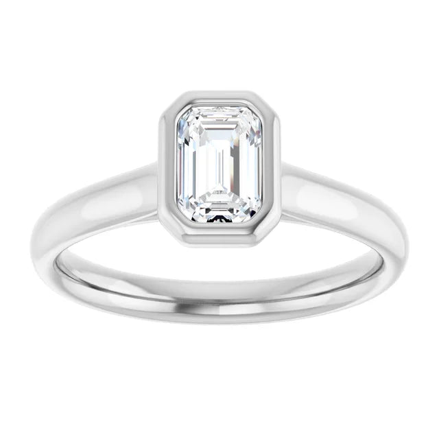 14K White Gold 1.54 CTW Emerald Bezel-Set Solitaire Lab Grown Diamond Engagement Ring