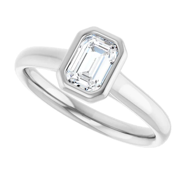 14K White Gold 1.54 CTW Emerald Bezel-Set Solitaire Lab Grown Diamond Engagement Ring