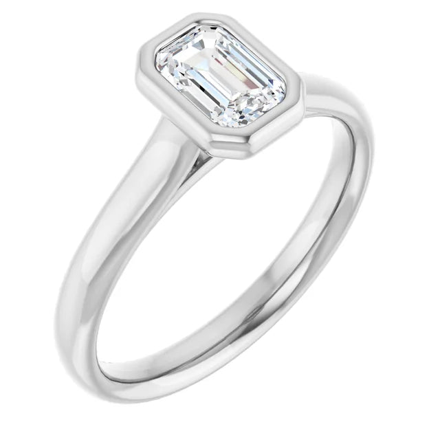 14K White Gold 1.54 CTW Emerald Bezel-Set Solitaire Lab Grown Diamond Engagement Ring