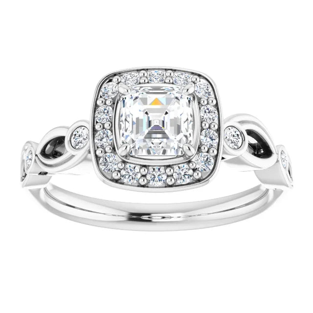 14K White Gold 1.56 CTW Asscher Halo Sculptural Lab Grown Diamond Engagement Ring