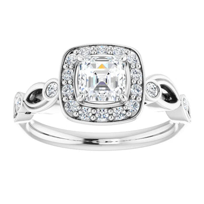 14K White Gold 1.56 CTW Asscher Halo Sculptural Lab Grown Diamond Engagement Ring