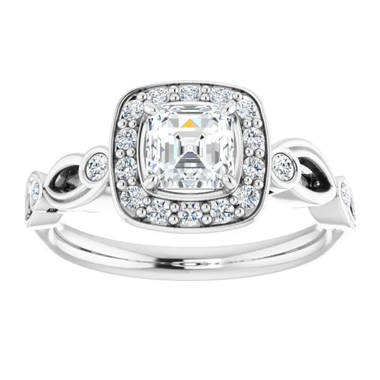 14K White Gold 1.56 CTW Asscher Halo Sculptural Lab Grown Diamond Engagement Ring