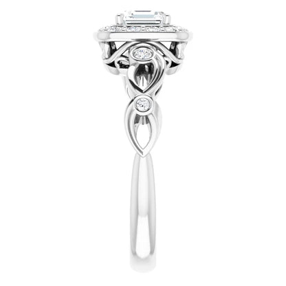 14K White Gold 1.56 CTW Asscher Halo Sculptural Lab Grown Diamond Engagement Ring