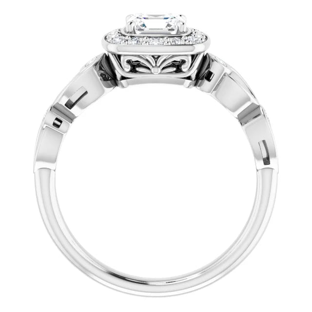 14K White Gold 1.56 CTW Asscher Halo Sculptural Lab Grown Diamond Engagement Ring