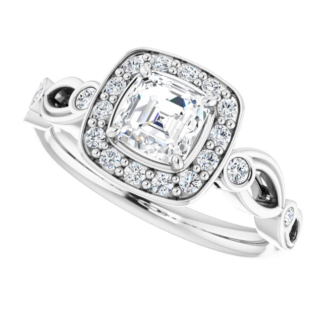 14K White Gold 1.56 CTW Asscher Halo Sculptural Lab Grown Diamond Engagement Ring