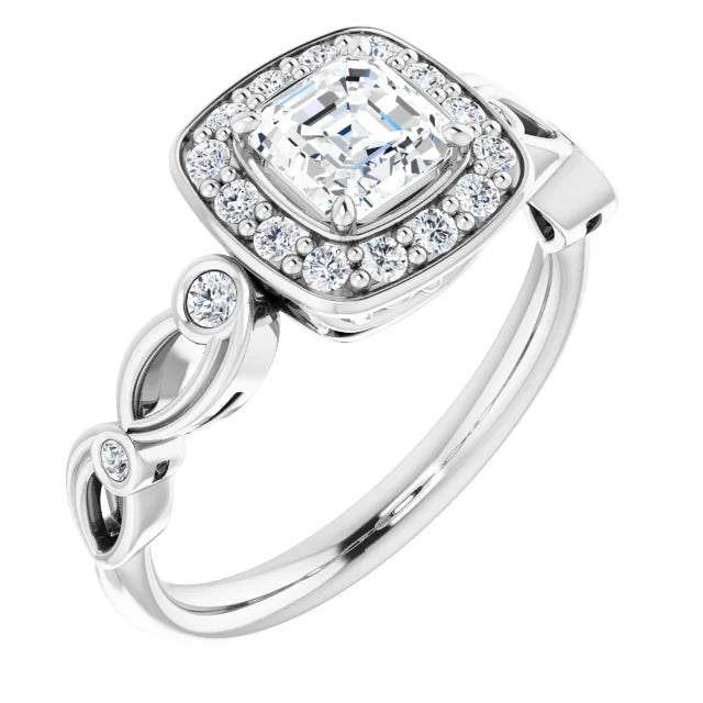 14K White Gold 1.56 CTW Asscher Halo Sculptural Lab Grown Diamond Engagement Ring