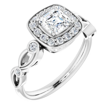 14K White Gold 1.56 CTW Asscher Halo Sculptural Lab Grown Diamond Engagement Ring