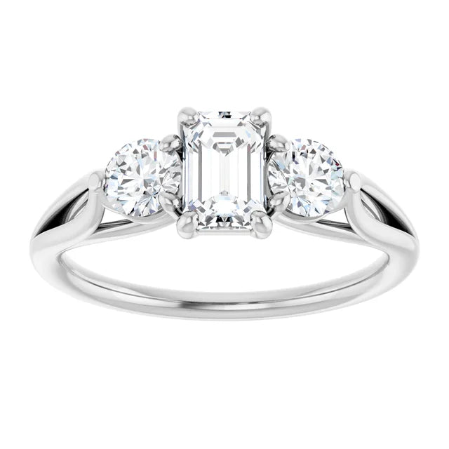 14K White Gold 1.57 CTW Emerald Three-Stone Lab Grown Diamond Engagement Ring