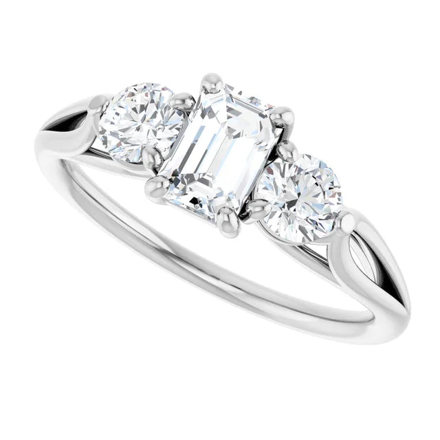 14K White Gold 1.57 CTW Emerald Three-Stone Lab Grown Diamond Engagement Ring
