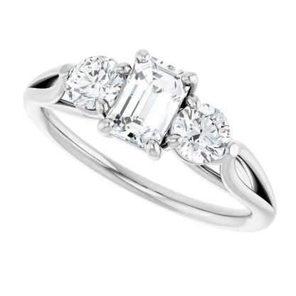 14K White Gold 1.57 CTW Emerald Three-Stone Lab Grown Diamond Engagement Ring