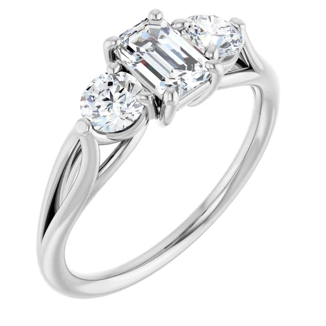 14K White Gold 1.57 CTW Emerald Three-Stone Lab Grown Diamond Engagement Ring