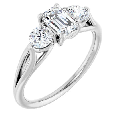 14K White Gold 1.57 CTW Emerald Three-Stone Lab Grown Diamond Engagement Ring