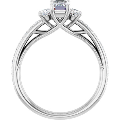 14K White Gold 1.60 CTW Emerald Three-Stone Lab Grown Diamond Engagement Ring