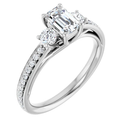 14K White Gold 1.60 CTW Emerald Three-Stone Lab Grown Diamond Engagement Ring