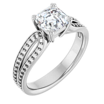 14K White Gold 1.71 CTW Asscher Accented Lab Grown Diamond Engagement Ring