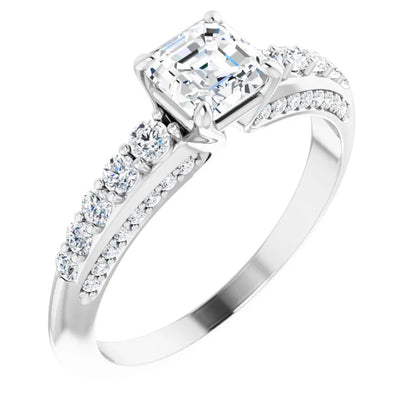 14K White Gold 1.72 CTW Asscher Accented Lab Grown Diamond Engagement Ring