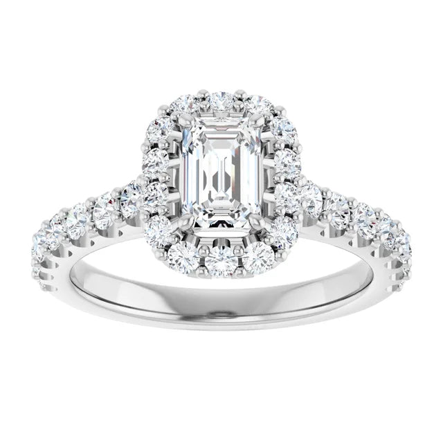 14K White Gold 1.77 CTW Emerald Halo Lab Grown Diamond Engagement Ring