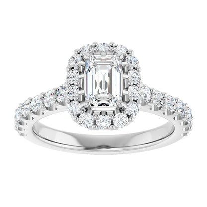 14K White Gold 1.77 CTW Emerald Halo Lab Grown Diamond Engagement Ring