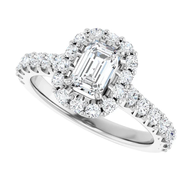 14K White Gold 1.77 CTW Emerald Halo Lab Grown Diamond Engagement Ring