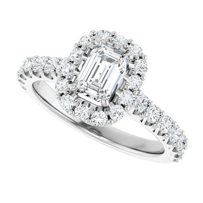 14K White Gold 1.77 CTW Emerald Halo Lab Grown Diamond Engagement Ring