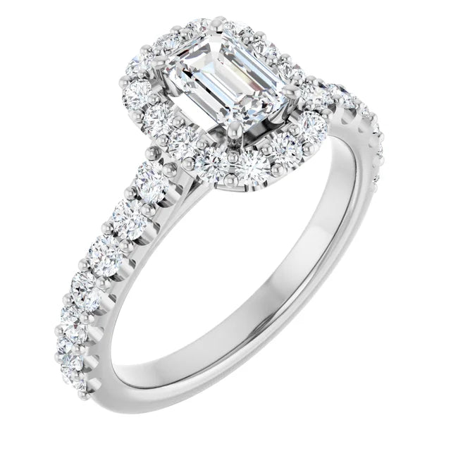 14K White Gold 1.77 CTW Emerald Halo Lab Grown Diamond Engagement Ring