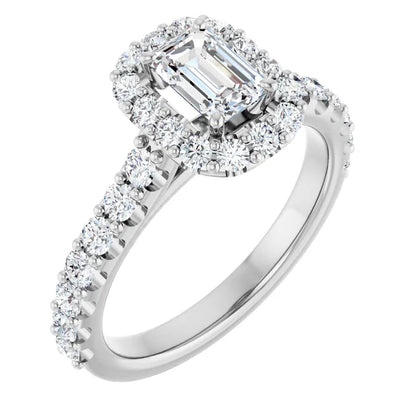 14K White Gold 1.77 CTW Emerald Halo Lab Grown Diamond Engagement Ring