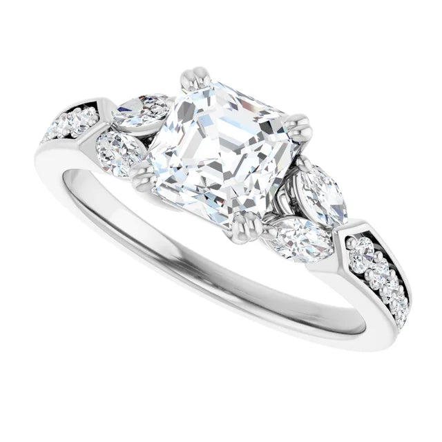 14K White Gold 1.79 CTW Asscher Accented Lab Grown Diamond Engagement Ring