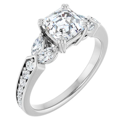 14K White Gold 1.79 CTW Asscher Accented Lab Grown Diamond Engagement Ring