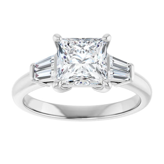 14K White Gold 1.81 CTW Princess Baguette Accented Lab Grown Diamond Engagement Ring